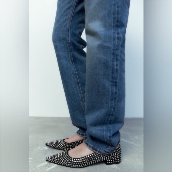 Zara Crystal Rhinestone Ballet Block Heel Flats in Black Size EU 37 / US 7 - Picture 2 of 13